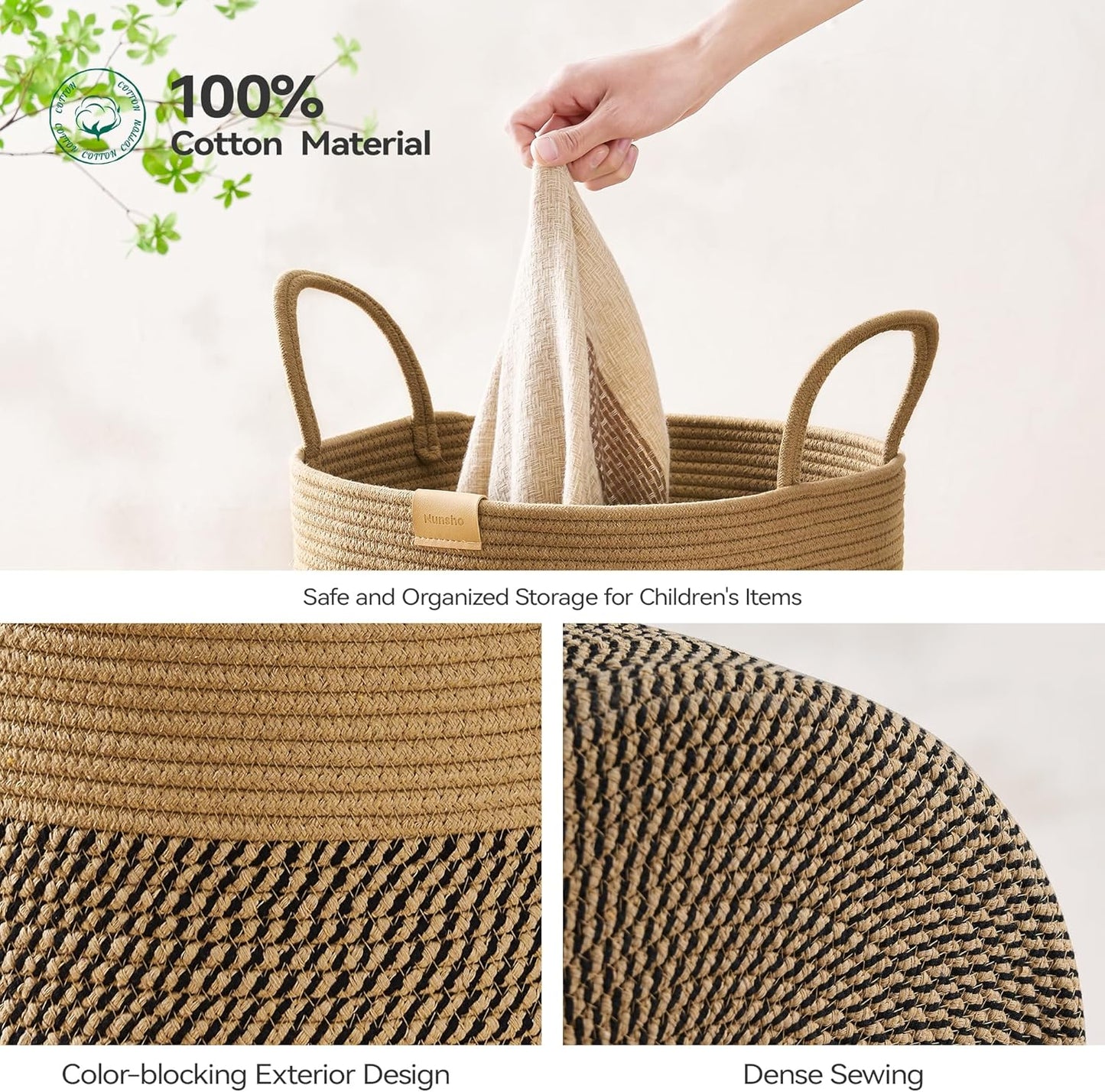 Laundry Hamper 75L,Large Laundry Basket for Clothes,Decorative Storage Basket for Blankets,Cotton Rope Woven basket for bedroom,Dark Brown