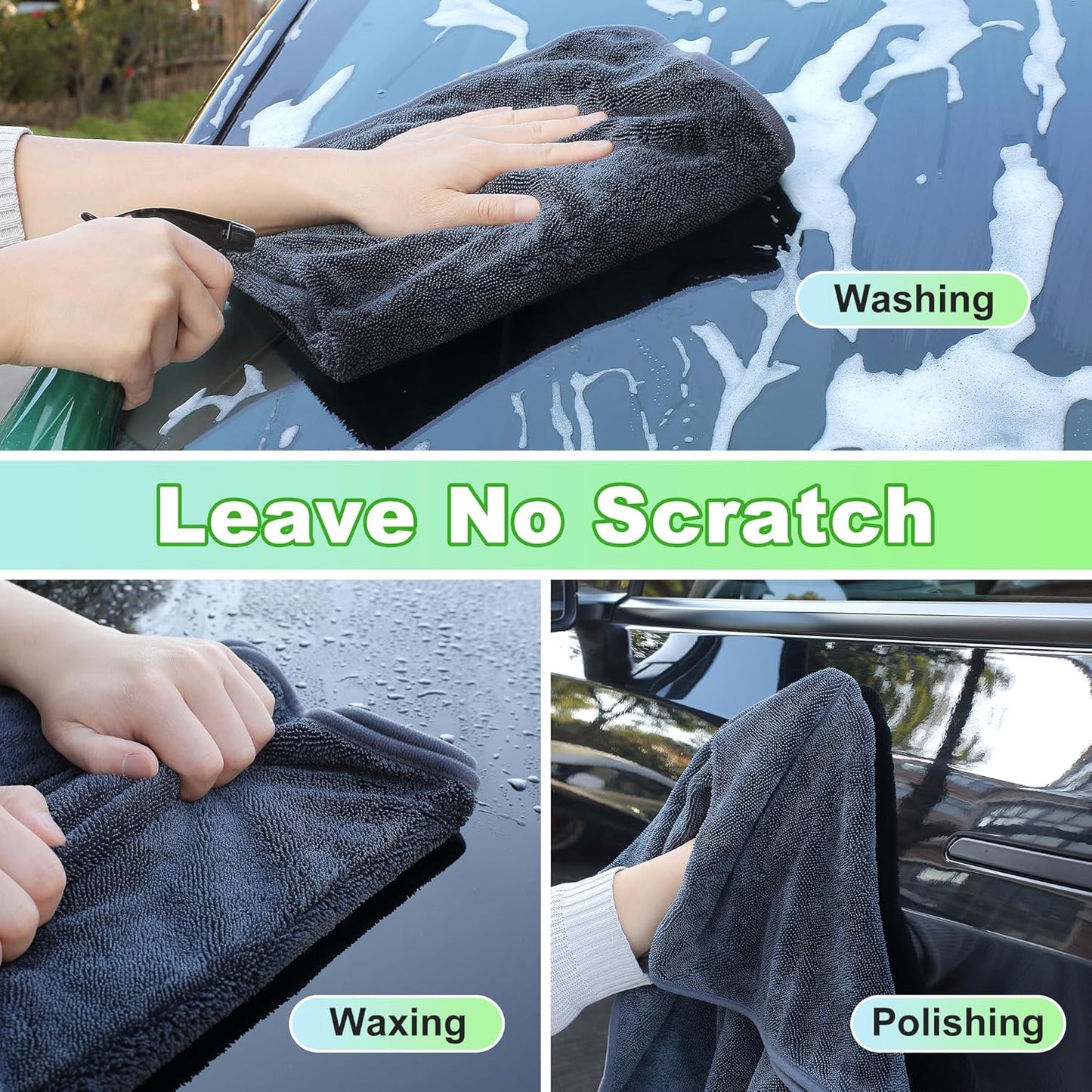 JOYMOOP Microfiber Towels for Cars, 2 Pack 35.4" x 23.6" Car Drying Towel, Dark Gray Reusable Car Towel, Quick Drying Car Microfiber Cleaning Cloth for RVs, SUVs, Trucks