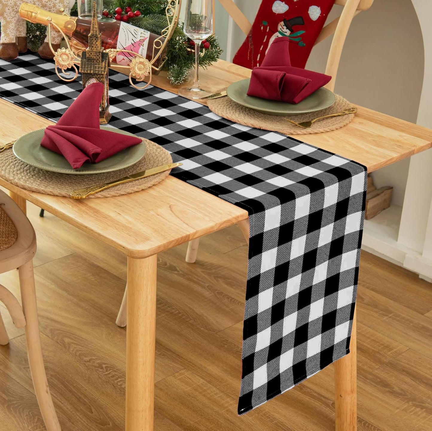 Waterproof Checkered Tablecloth Runner Fabric - Rectangle 12x108 Inch Classic Gingham Buffalo Plaid Table Cloth for Indoor/Outdoor Use - Table Cover for Kitchen, BBQs, and Parties