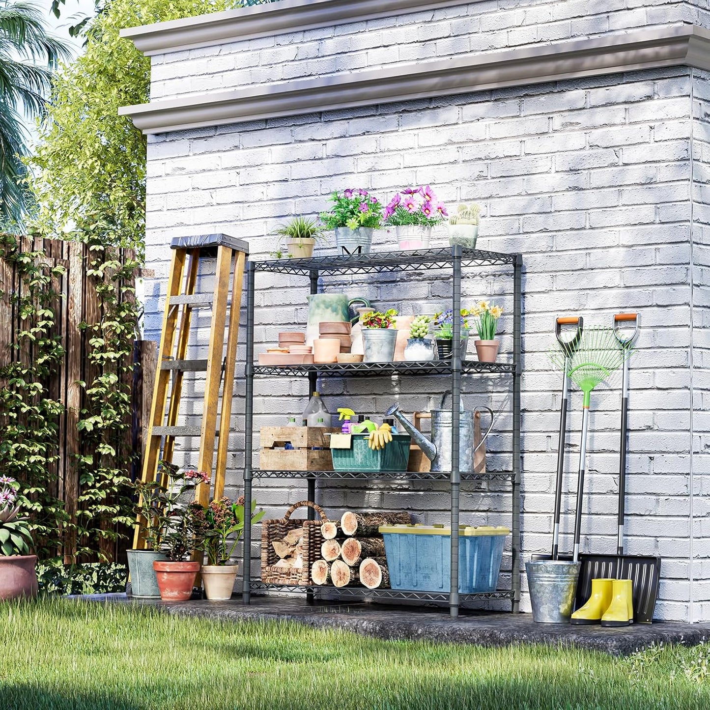 IZEUK Storage Shelves Outdoor Wire Shelving Unit Metal Rack 4 Tier, 17.7" D x 47.24" W x 59" H, Grey