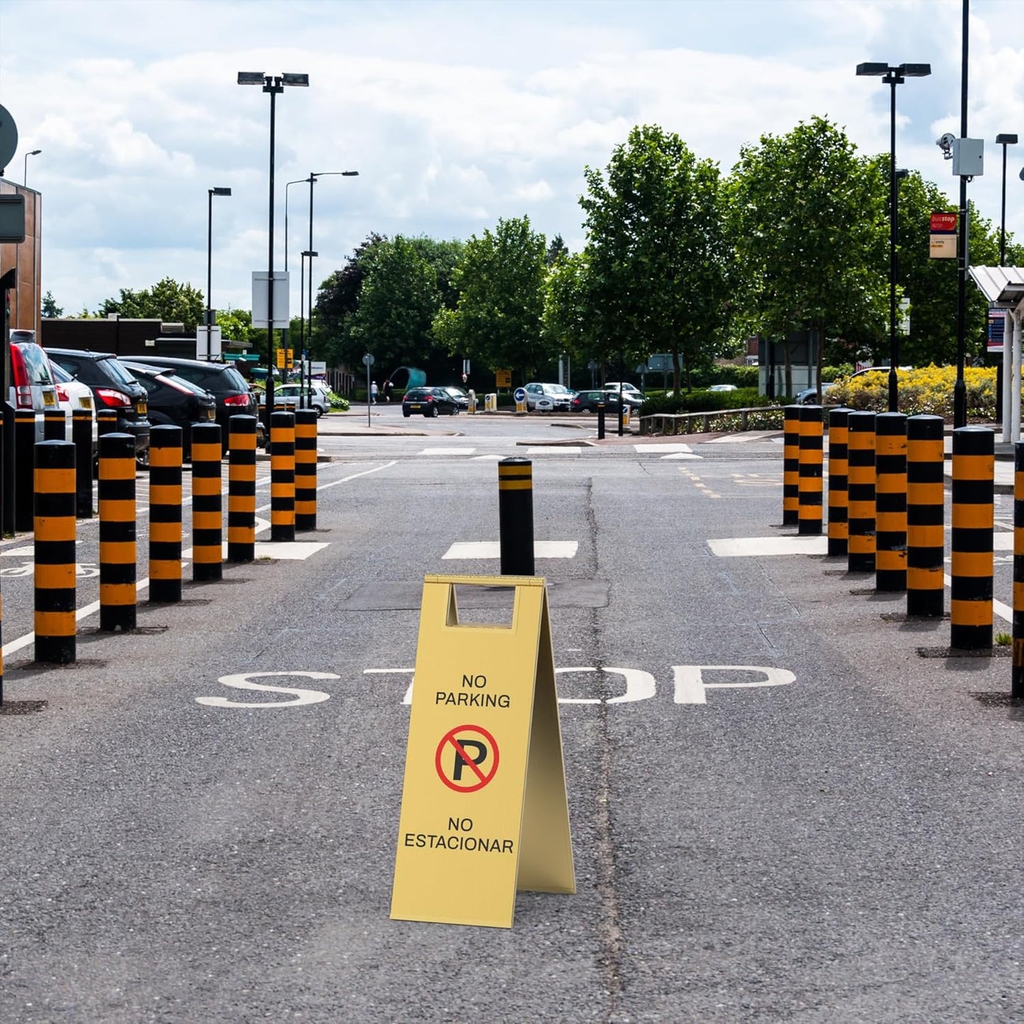 Stainless Steel No Parking Sign Portable Foldable Handle 2-Pack (Gold)
