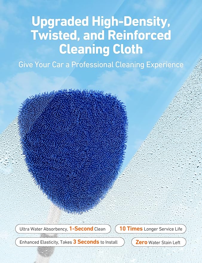 AstroAI Windshield Cleaner Tool, Car Interior Detailing Cleaning Kit with Extendable Handle and 4 Upgraded High-Density Reusable Microfiber Pads, Auto Glass Wiper Brush Kit for Cars, Blue, 15.9in-21in