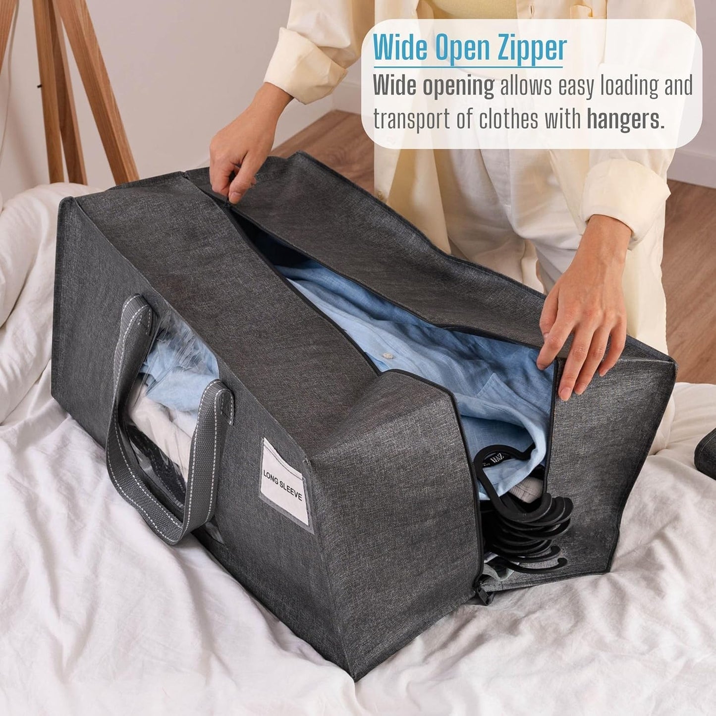 VENO 2 Pack Moving Bags Extra Large Storage Bags for College Move-In, Heavy-Duty Storage Totes, Packing Boxes, and Wardrobe Moving Supplies - Durable Laundry Bags for Clothes (Gray w/Window, 2 Pack)