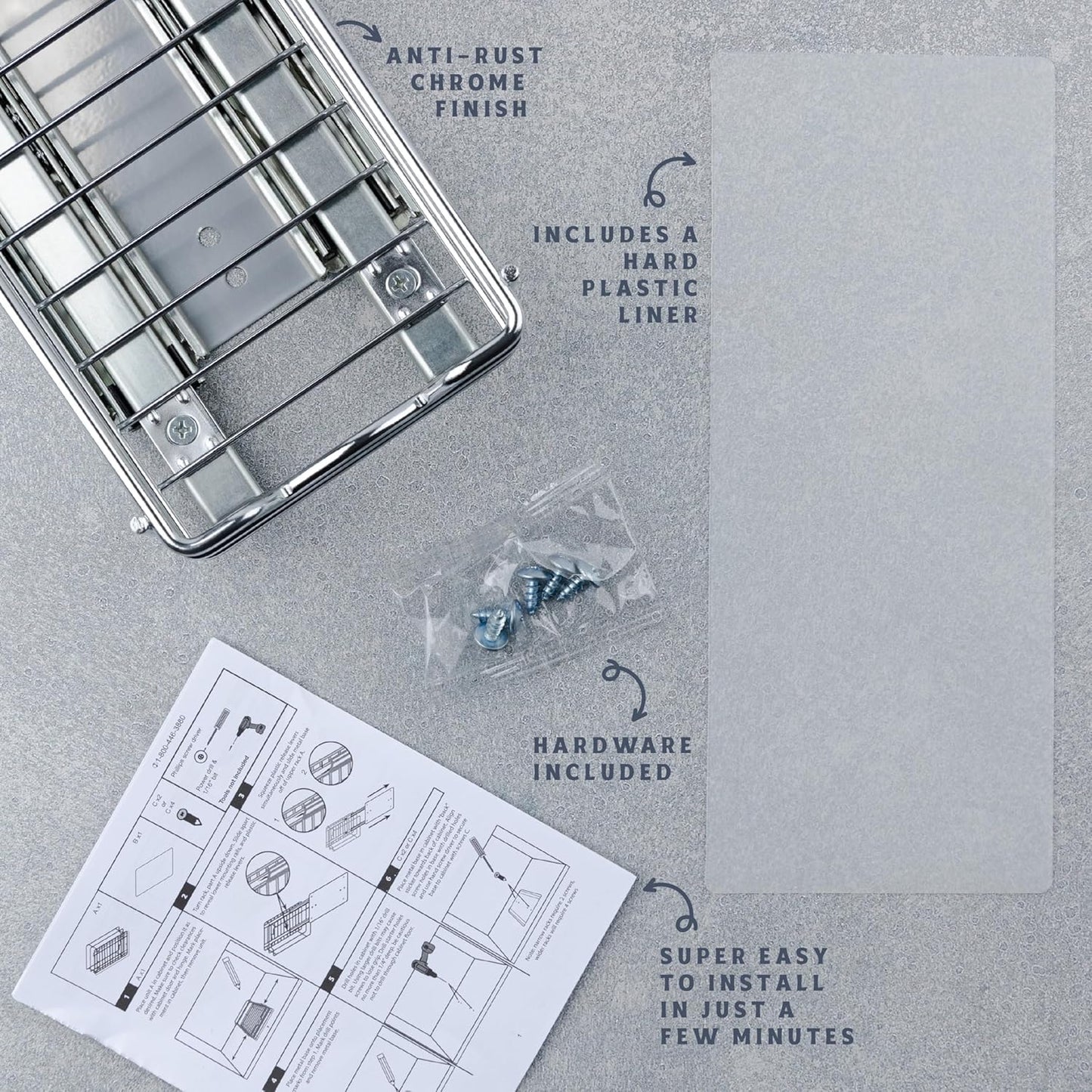 Pull Out Cabinet Organizer for Spices, Cans - Heavy Duty with Lifetime Limited Warranty- Pull Out Spice Rack- Cabinet Pull Out Shelf for Cans,Dishes, Etc, 4-1/2"W x 10-1/2"D x 2-3/4”H, Chrome