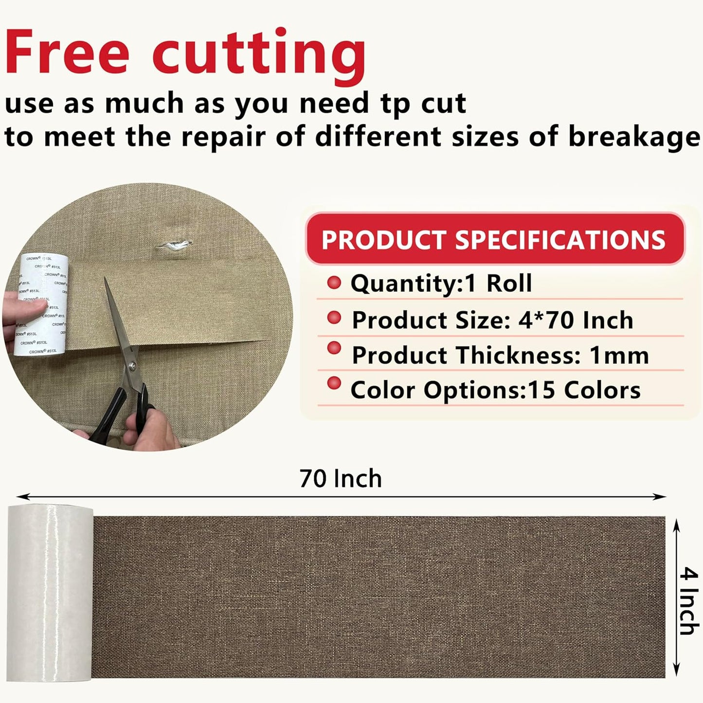 Linen Repair Tape 4x70 Inch Self-Adhesive Couch Patch Repair Fabric Patch for Furniture,Sofas,Cushion,Chairs,Bags,Linen Goods(Coffee)