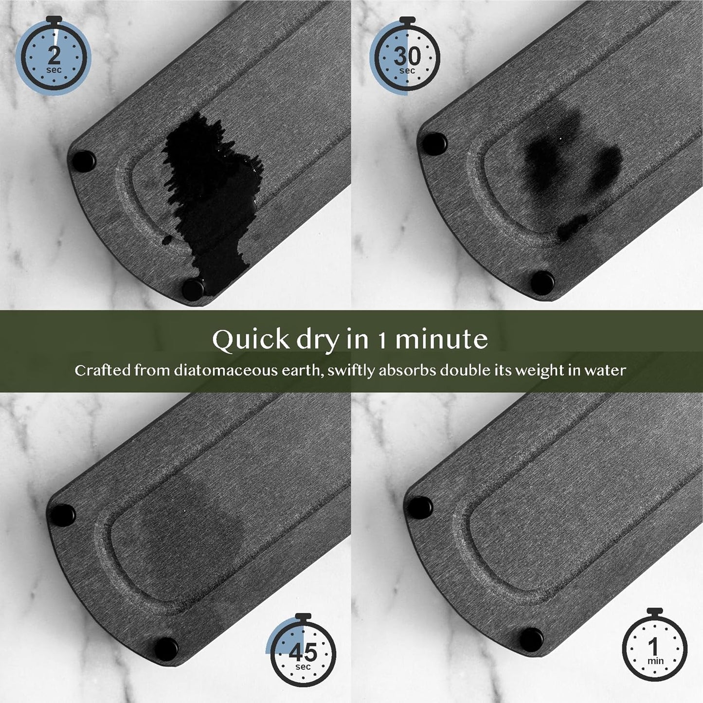 2PCS Instant Dry Sink Caddy Organizer, Fast Drying Sponge and Soap Dispenser Holder for Kitchen and Bathroom Countertop, Stainless Steel Feet, and Non Slip Bottom Dark Gray