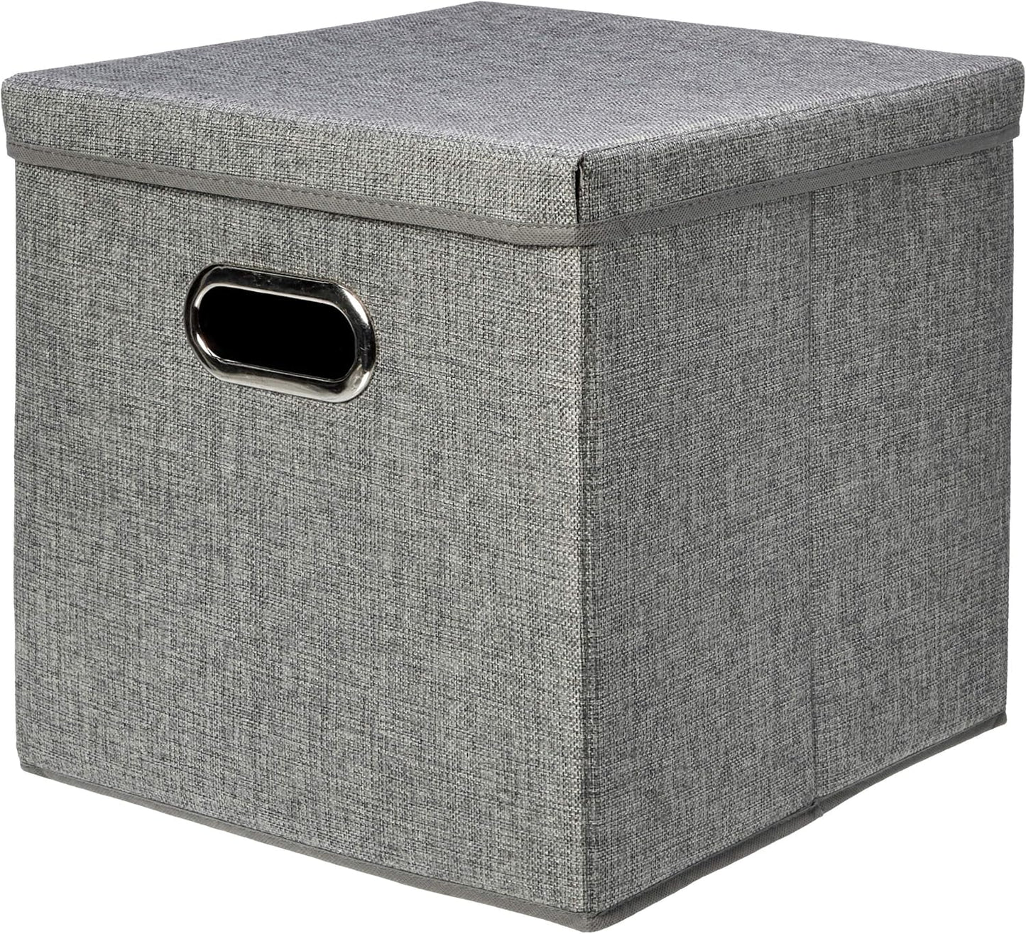 Amazon Basics Foldable Burlap Cloth Cube Storage Bin with Lid, Stackable and Sturdy, Gray, Set of 2