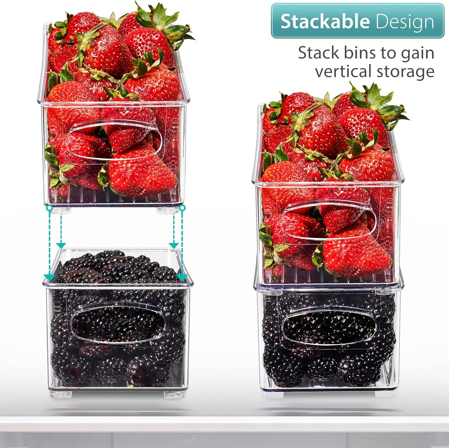Sorbus Stackable Refrigerator Organizer Bins - Clear Storage Bins for Kitchen Pantry, Freezer & Fridge Organization - Food Organizing Plastic Containers with Handles for Countertops & Drawers (4 Pack)