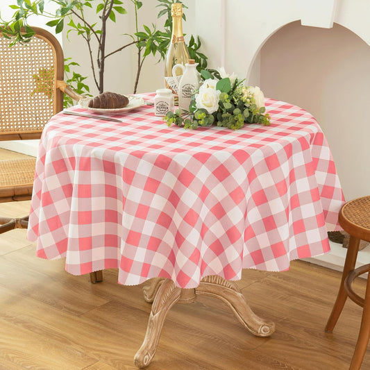 Waterproof Plaid Tablecloth Fabric - Round 70 Inch Classic Gingham Checker Table Cloth for Indoor/Outdoor Use - Buffalo Table Cover for Picnics, BBQs, and Parties