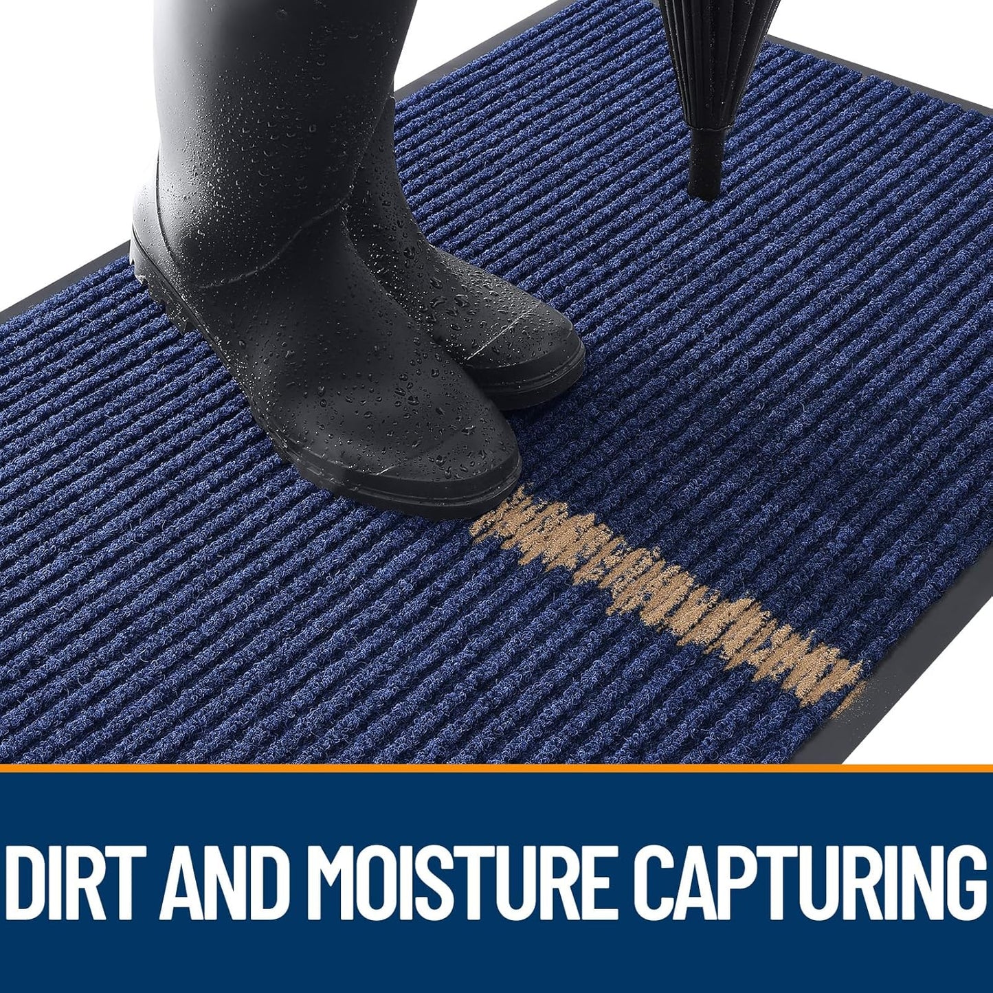 OLANLY Front Door Mat Indoor Outdoor Entrance, Waterproof Heavy Duty Doormat, Fade Resistant, Low Profile, Easy Clean Patio Porch Welcome Floor Mats for Entry, 36x24, Blue