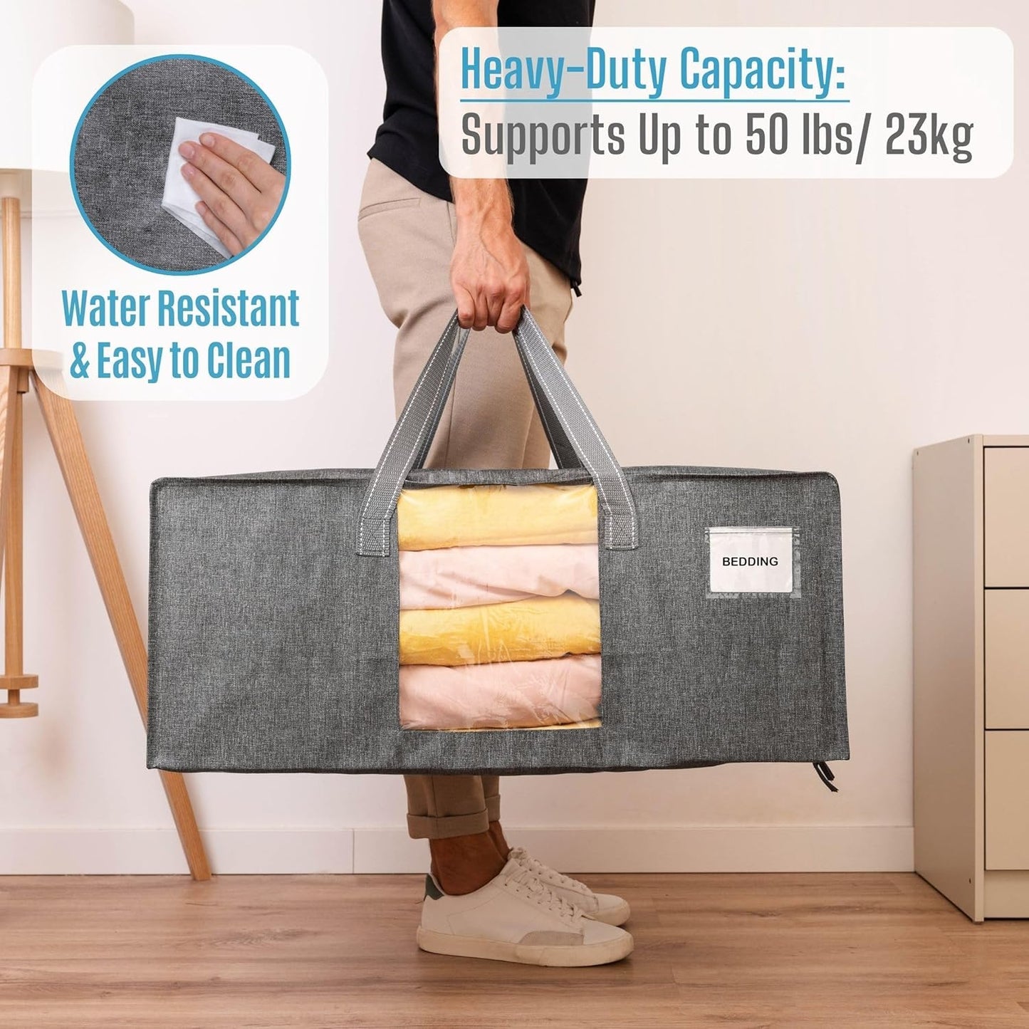 VENO 8 Pack Moving Bags Extra Large Storage Bags for College Move-In, Heavy-Duty Storage Totes, Packing Boxes, and Wardrobe Moving Supplies - Durable Laundry Bags for Clothes (Gray w/Window, 8 Pack)