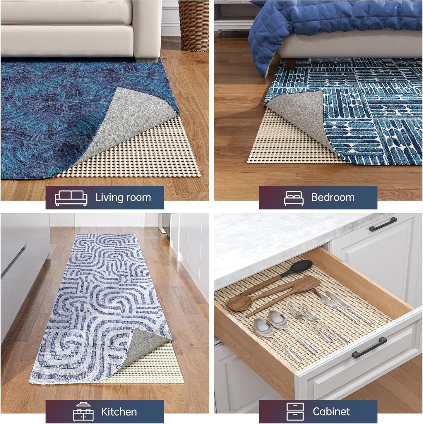 Non-Slip Rug Pad Gripper 7x9 Feet, Anti Skid Mat for Under Area Rugs, Keeps Rugs in Position and Safe, Thick Cushioned Carpet Pad for Hardwood Floors Protection