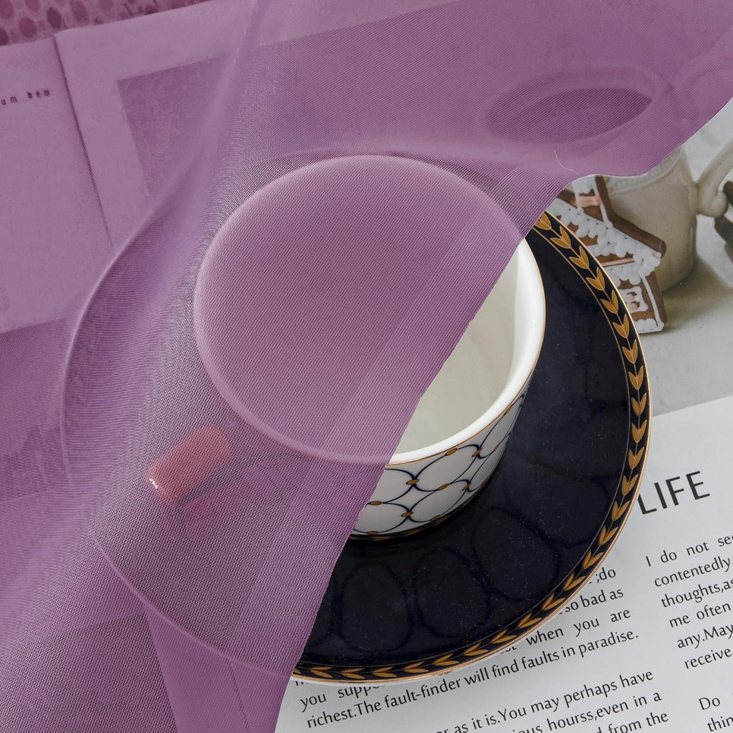 Chyhomenyc Plum Sheer Curtains 63 Inch Length 2 Panels, Rod Pocket Solid Window Sheer Curtain Panels, Elegant Curtains & Drapes for Living Room Bedroom 2 Panels (Plum, 42 W x 63 L)