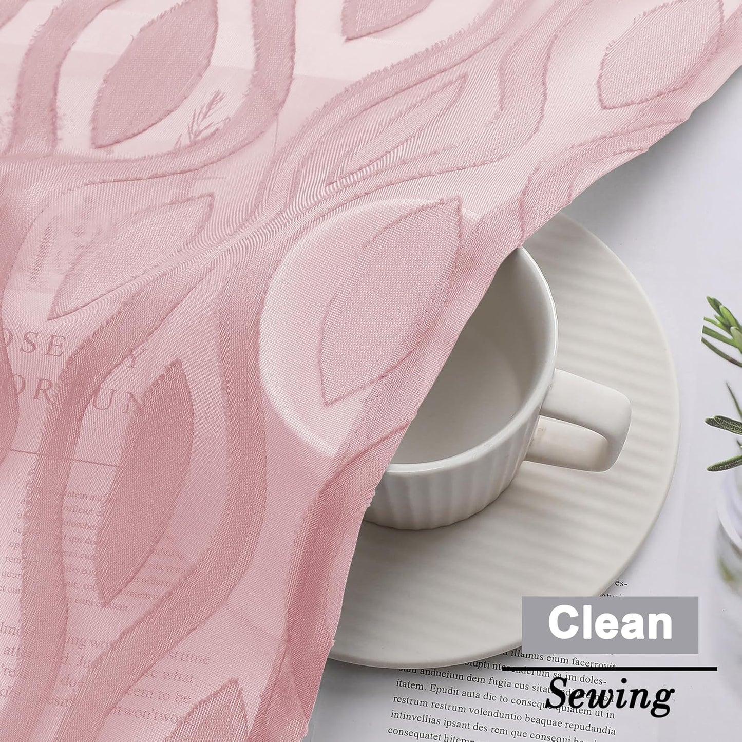 Aiyufeng Sheer Pink Curtain 45 Inch Length 2 Panels Set, Farmhouse Clip Jacquard Textured Short Window Curtains, Lightweight Chic Wavy Line See Through Curtains for Bedroom, 40" Wx45 L Inches