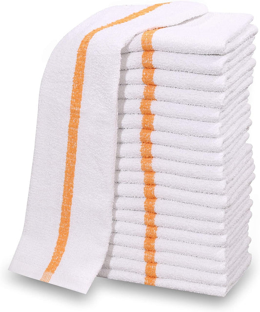 60 PC New Cotton Blend White Restaurant Bar Mops Kitchen Towels (5 Dozen) (60, Gold Stripe)