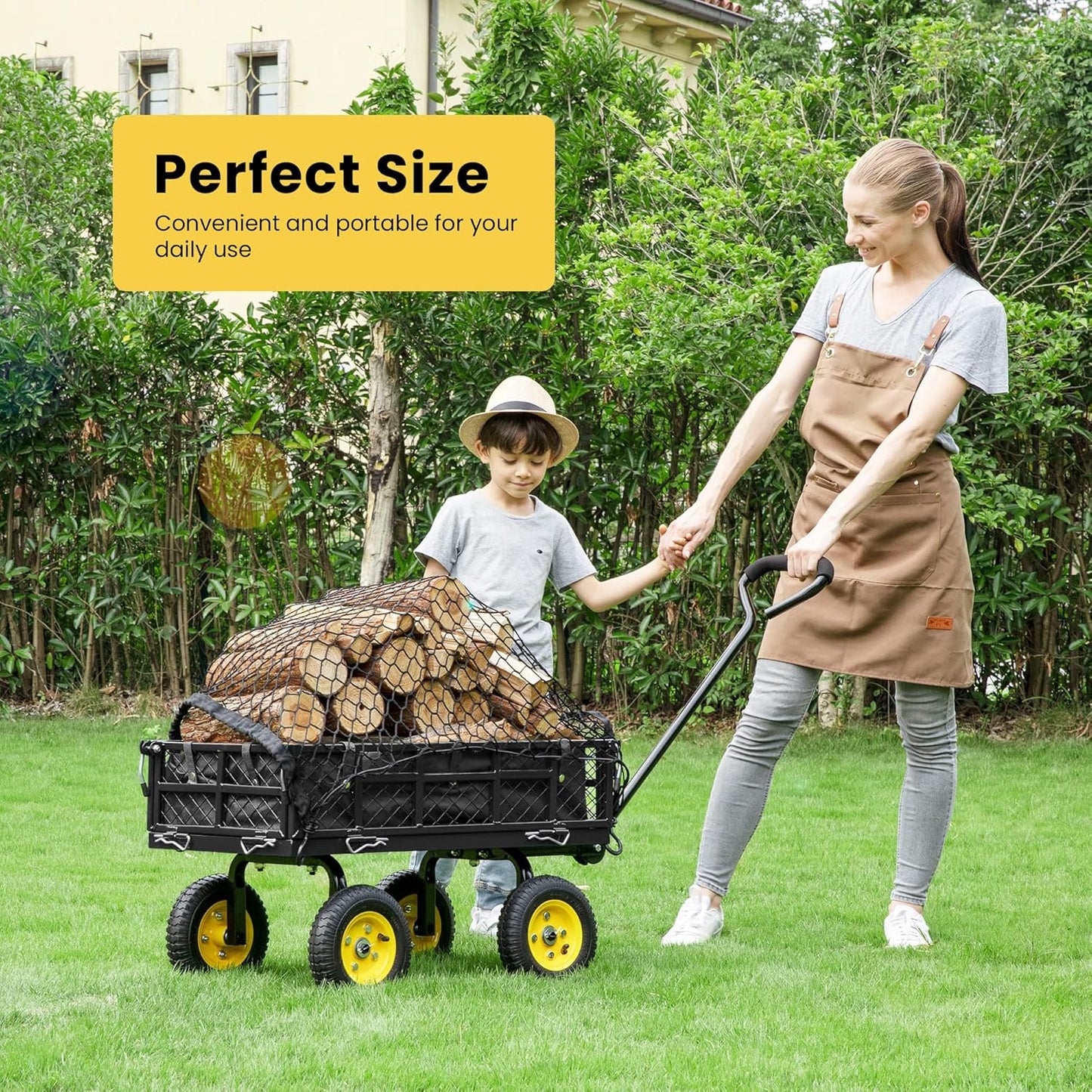 VIVOHOME Heavy Duty 400 Lbs Capacity Mesh Steel Garden Cart Folding Utility Wagon with Removable Sides Black