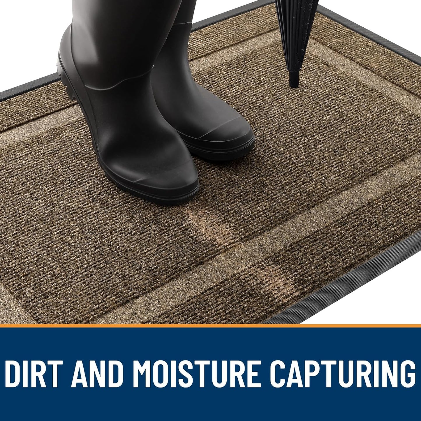 OLANLY Front Door Mat Indoor Outdoor Entrance, Waterproof All-Season, All-Weather Doormat, Sturdy Natural Rubber, Fade Resistant, Low Profile, Easy Clean Patio Porch Entryway Mat, 29.5x17, Brown