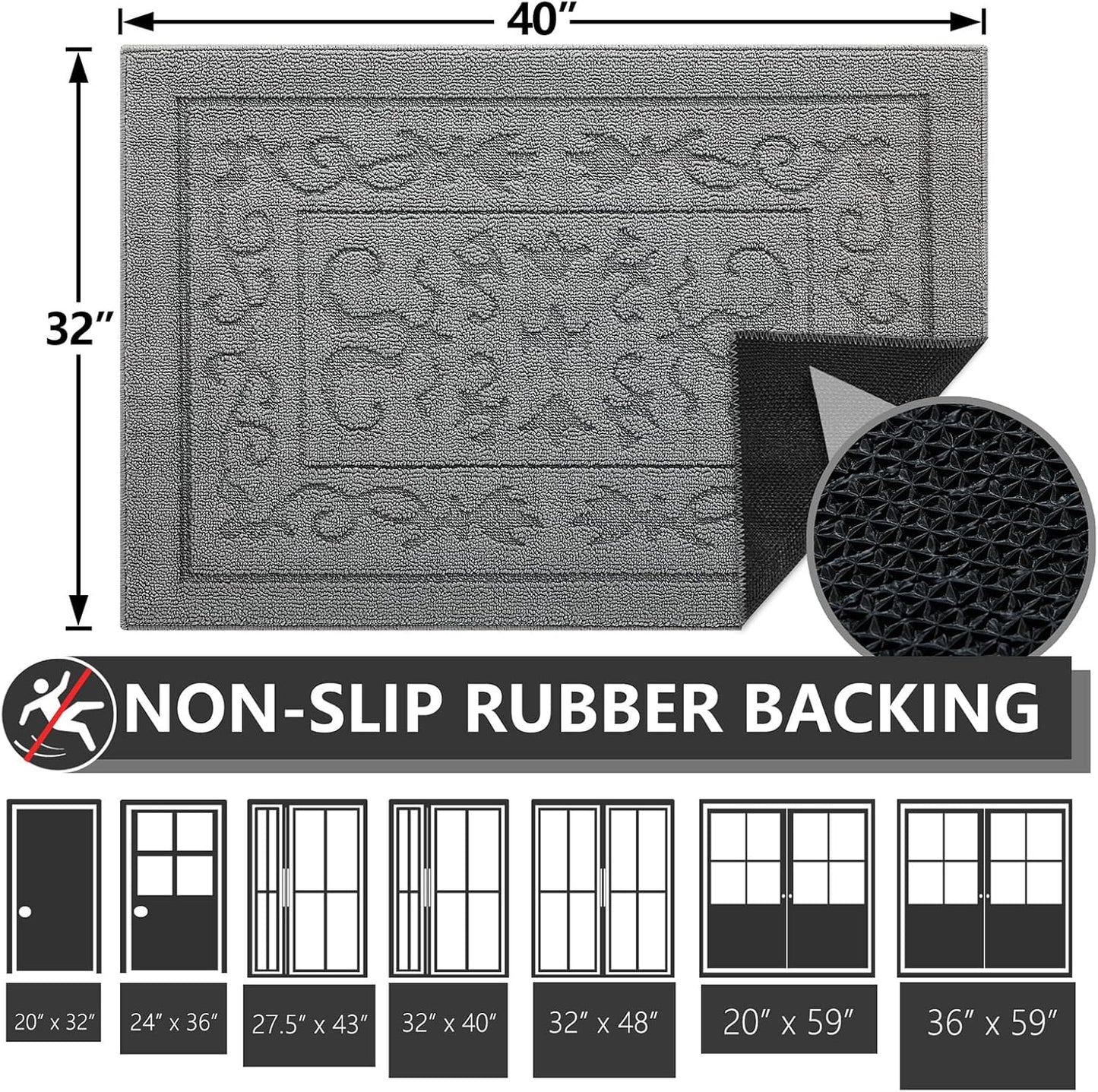 FONEYI Indoor Door Mat 32" x 40", Dirt Trapper Door Mats Non-Slip Entryway Rugs Washable, Absorbent Resist Dirt Welcome Mat, Low Profile Inside Floor Mats for Front Back Door and Entryway, Light Grey
