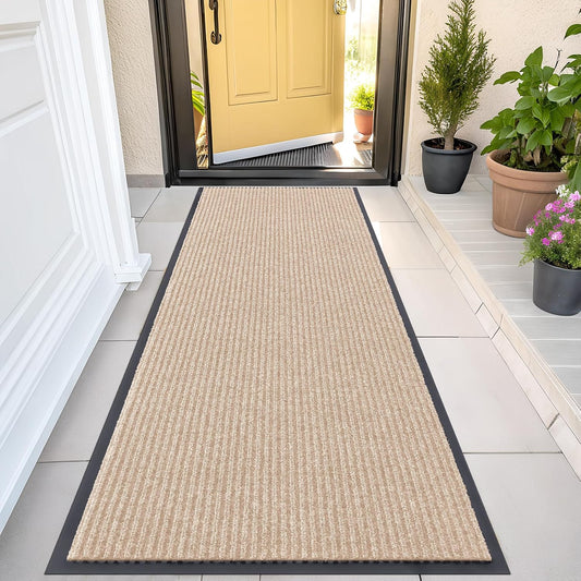 OLANLY Front Door Mat Indoor Outdoor Entrance, Waterproof Heavy Duty Doormat, Fade Resistant, Low Profile, Easy Clean Patio Porch Welcome Floor Mats for Entry, 47x23, Beige