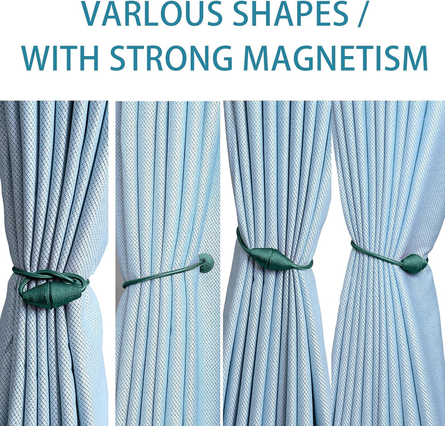 2 PCS Magnetic Curtain Tiebacks, European Style Convenient Drape Tie Backs Holdbacks for Thin or Thick Home & Office Window Draperies, No Tools Required （Teal）