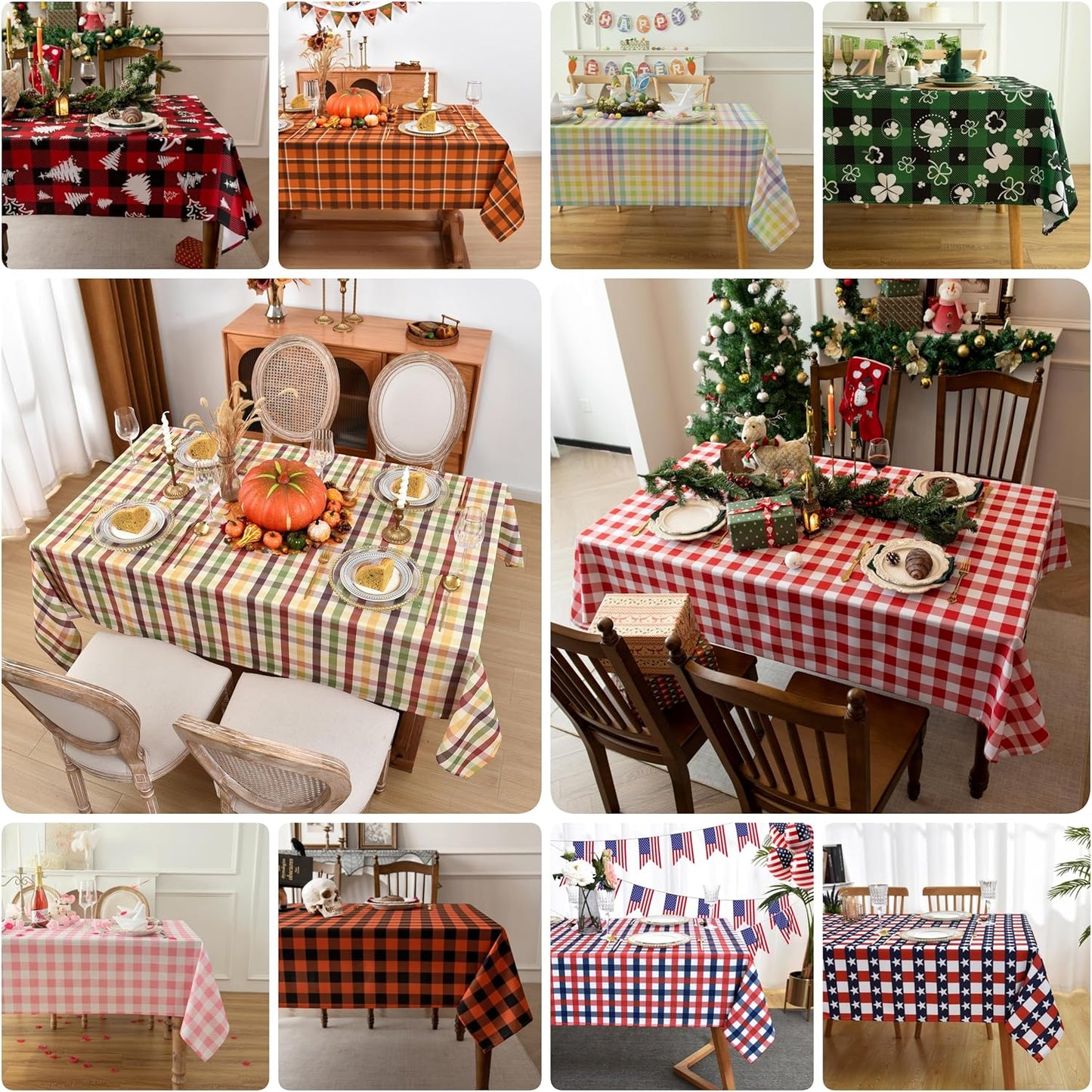 Waterproof Checkered Tablecloth Fabric - Rectangle 58x84 Inch Classic Gingham Buffalo Plaid Table Cloth for Indoor/Outdoor Use - Washable Table Cover for Kitchen, BBQs, and Parties