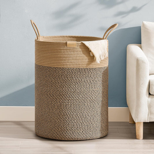 Laundry Hamper 95L,Large Laundry Basket for Clothes,Decorative Storage Basket for Blankets,Cotton Rope Woven basket for bedroom,Dark Brown