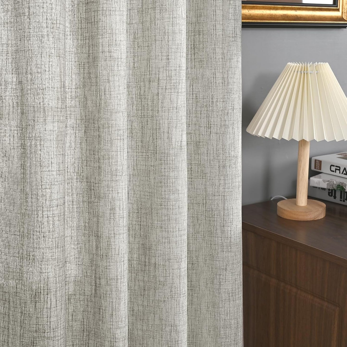 YoungsTex Dark Grey Linen Curtains 63 Inch Length for Living Room, Light Filtering Semi Sheer Drapes Back Tab Rod Pocket for Bedroom Office Lightweight Window Treatments, 42 X 63 Inch, 2 Panels