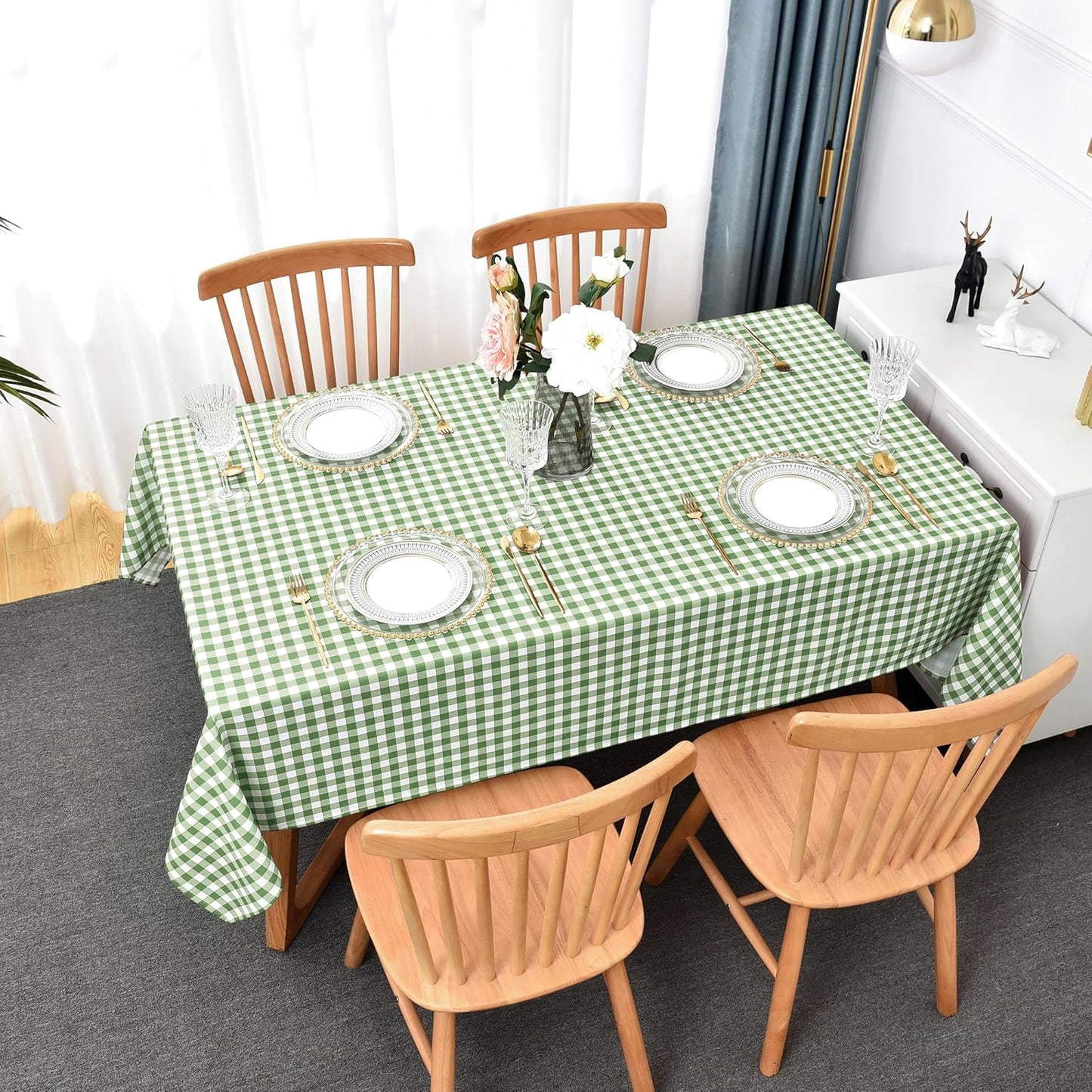 Classic Gingham Plaid Tablecloth Fabric - Rectangular 58x102 Inch Water Resistant Checked Table Cloth for Indoor/Outdoor Use - Table Cover for Kitchen, Picnics, Gardens, and Parties