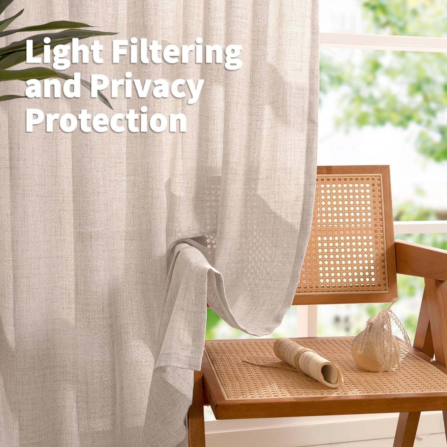 YoungsTex Natural Linen Back Tab Curtains 84 Inch Length 2 Panels - Light Filtering Drapes Rustic Semi Sheer Window Treatments for Living Room Bedroom, 40 X 84 Inch