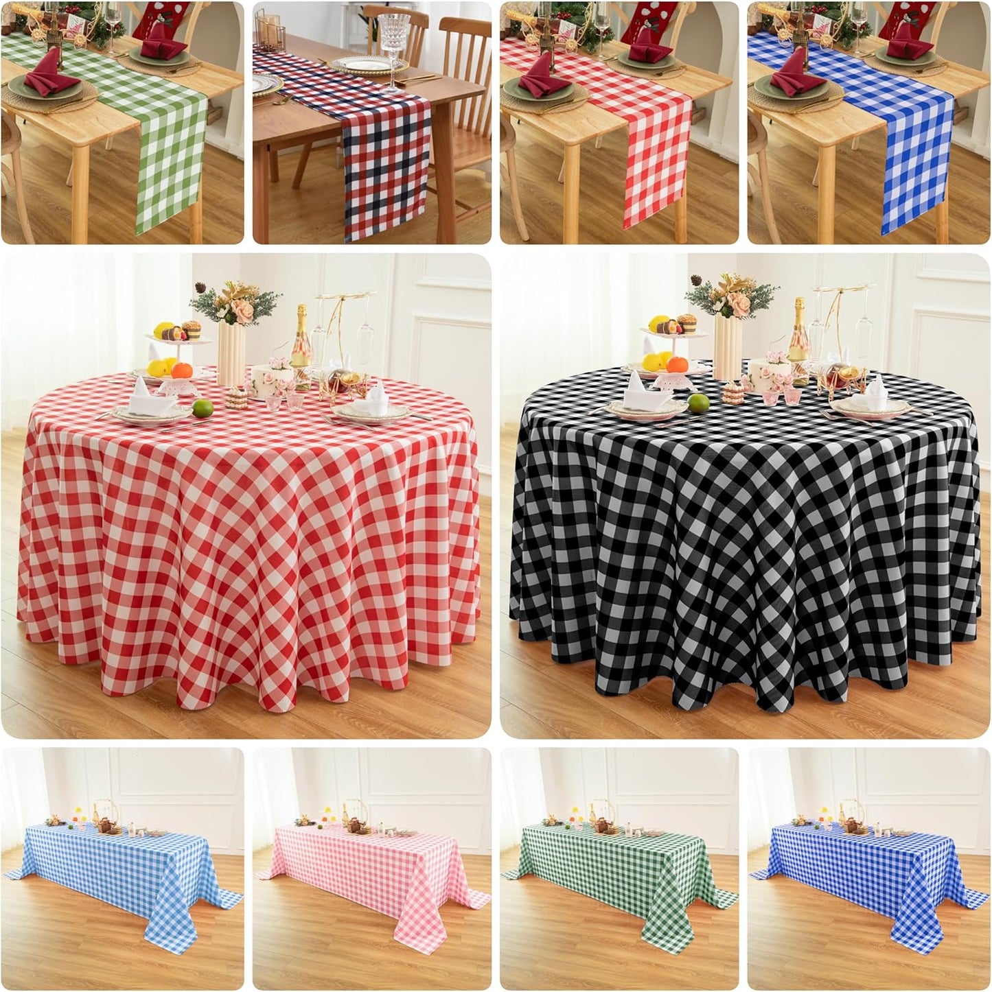 Waterproof Plaid Tablecloth Fabric - Round 108 Inch Classic Gingham Checker Table Cloth for Indoor/Outdoor Use - Buffalo Table Cover for Picnics, BBQs, and Parties