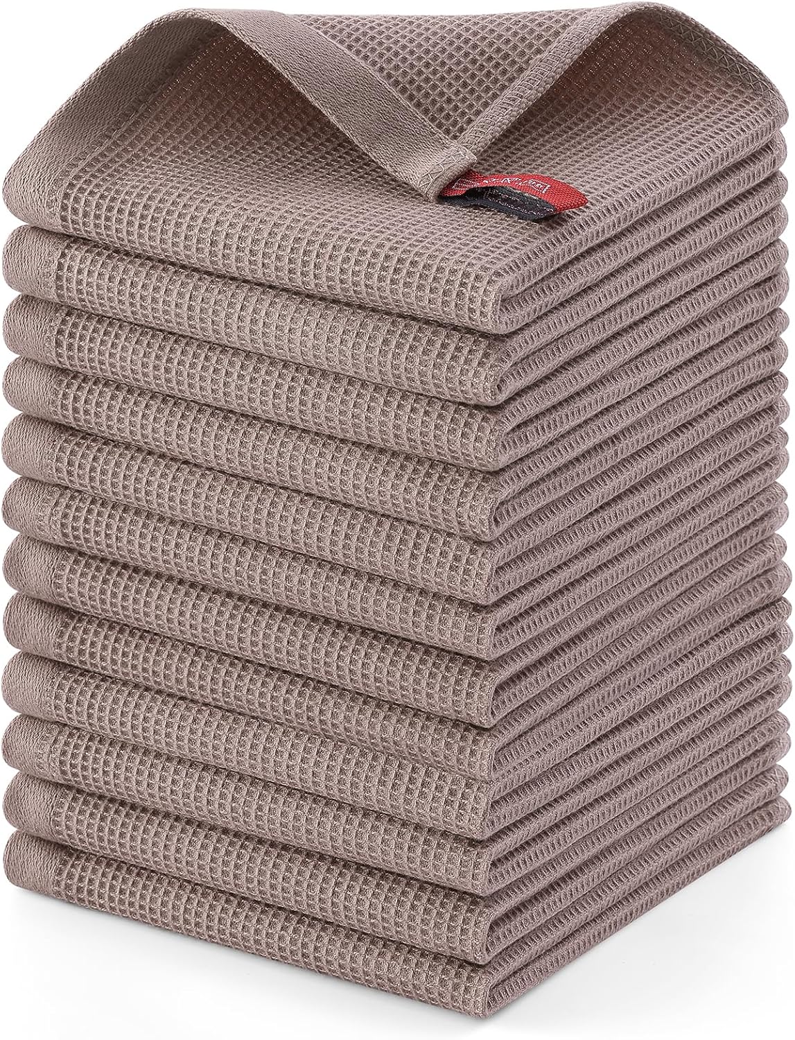 Homaxy 100% Cotton Waffle Weave Dish Cloths - 12 Pack Soft and Absorbent Dish Towels - 12 x 12 Inches Quick Dry Dish Rags - Brown