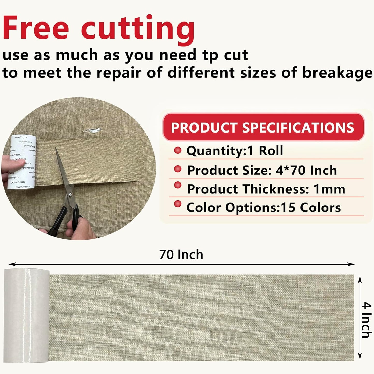 Linen Repair Tape 4x70 Inch Self-Adhesive Couch Patch Repair Fabric Patch for Furniture,Sofas,Cushion,Chairs,Bags,Linen Goods(Oatmeal)
