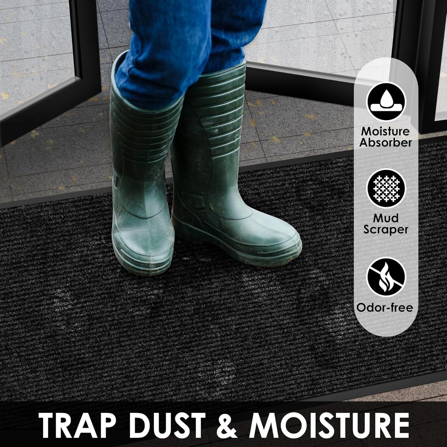 2′ x 54′ Front Door Mat Indoor Outdoor Entrance, Commercial Floor Mat Heavy Duty Dirt Trapper Entryway Doormat, Custom Size Non Slip Rubber Backing Welcome mat, Door Mat for High Traffic Area