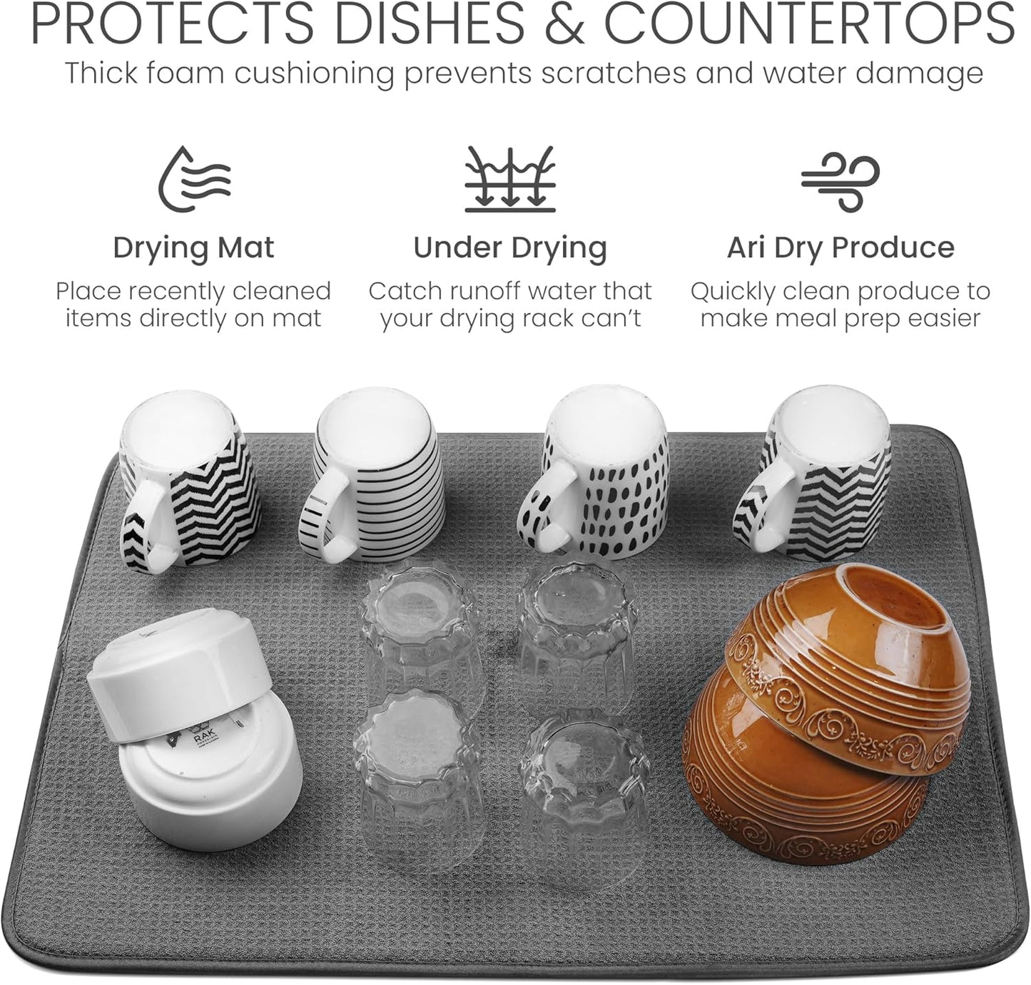 Bellemain XXL Dish Mat 24" x 17" ( LARGEST MAT ) Microfiber Dish Drying Mat , Super absorbent ( Gray )