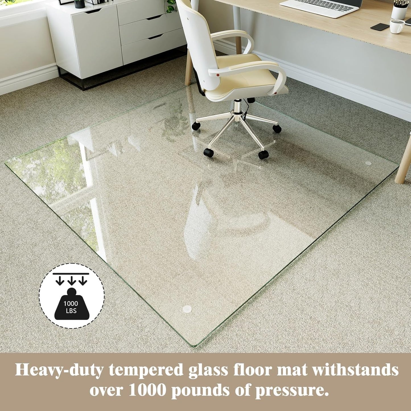 Koonmi Tempered Glass Chair Mat for Hardwood Floors & Carpets, 55" x 55“ Transparent Heavy Duty Office Floor Protector with Noise-Free Gliding Shatterproof for Home Office Desk
