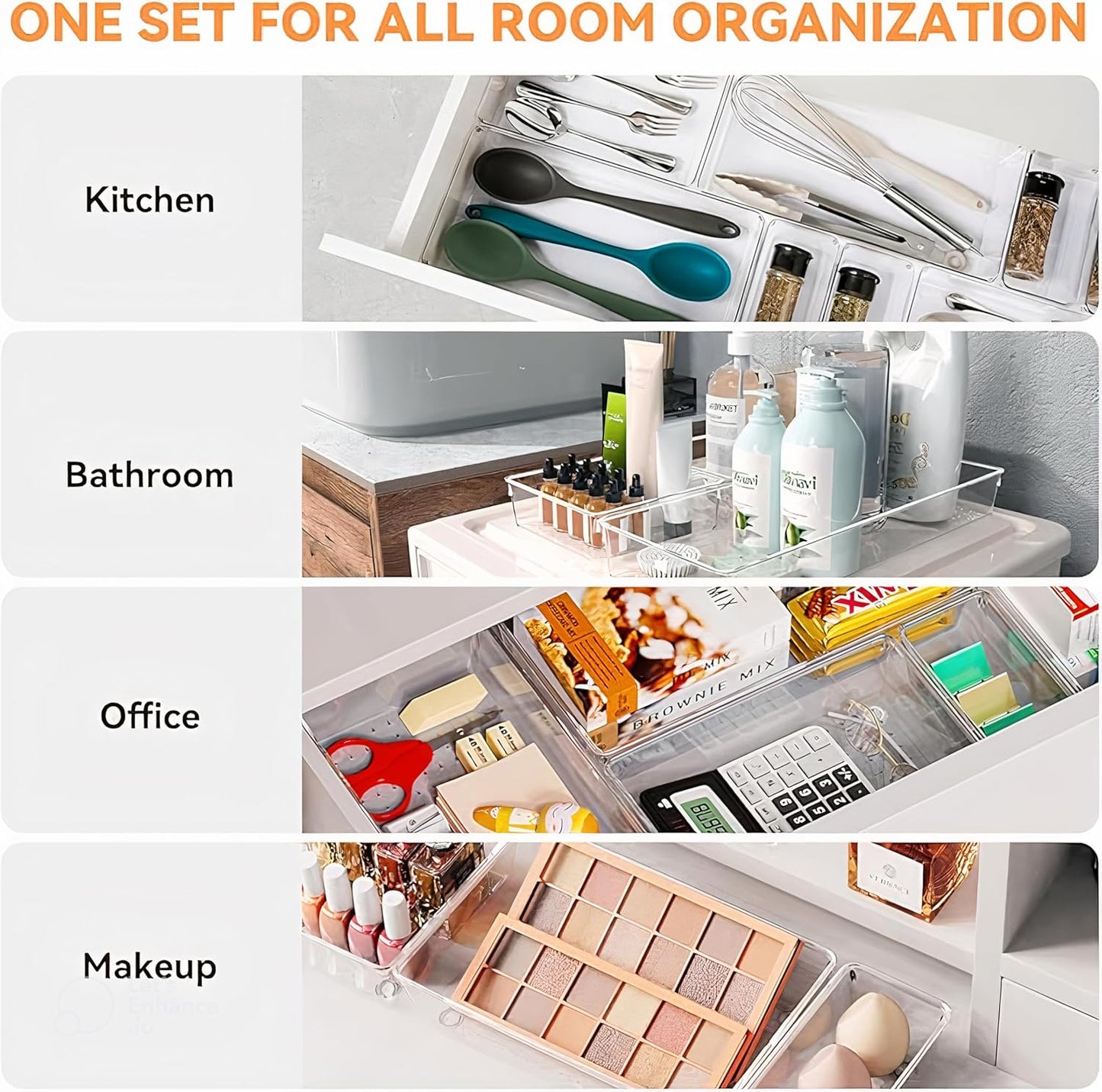 6 Pack Large Clear Plastic Drawer Organizer Trays – Non-Slip Storage Bins for Kitchen Utensils, Makeup, Jewelry, Bathroom, and Office Desk – Multi-Use Plastic Drawer Dividers for Home Organization