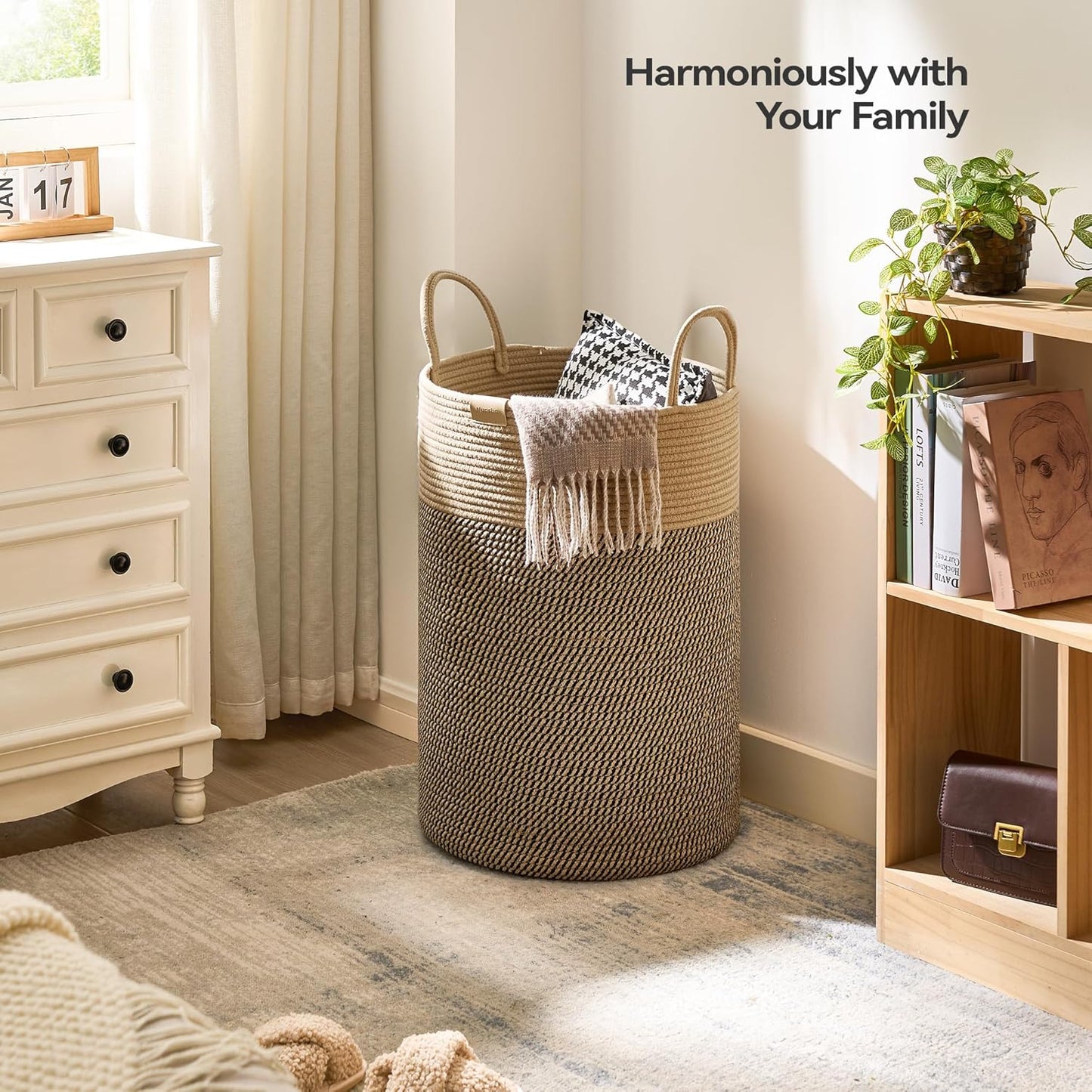 Laundry Hamper 75L,Large Laundry Basket for Clothes,Decorative Storage Basket for Blankets,Cotton Rope Woven basket for bedroom,Dark Brown
