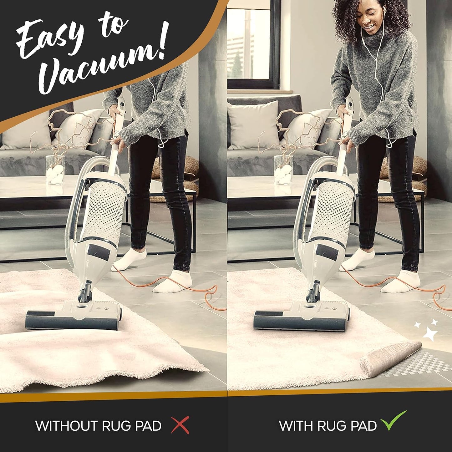 Nevlers 2'x6' Under Rug Non Slip Pad | White PVC Foam Non Slip Rug Pads | Open Weave Anti Slip Rug Grips | Anti Skid Rug Gripper for Hardwood Floors & Other Surfaces | Rug Stoppers to Prevent Sliding