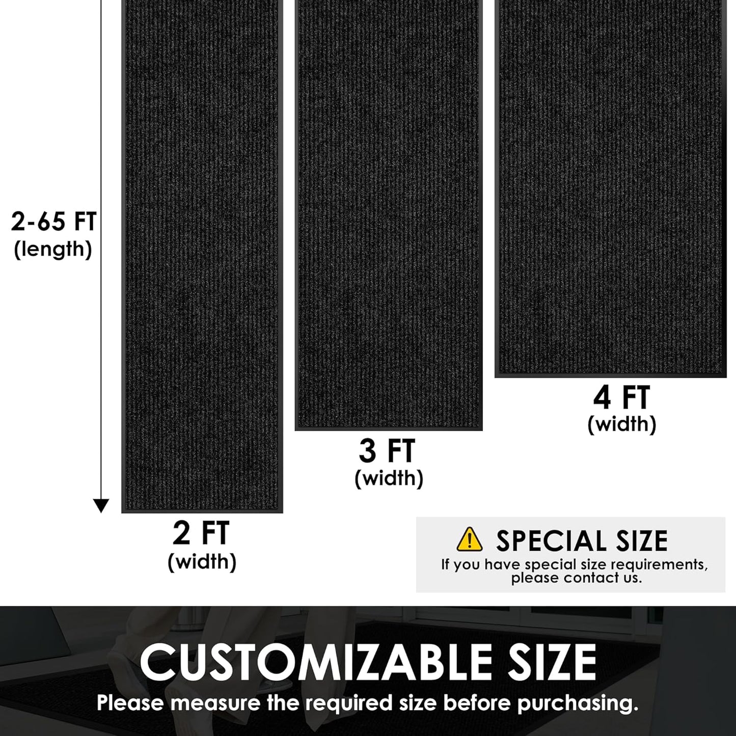 4′ x 18′ Front Door Mat Indoor Outdoor Entrance, Commercial Floor Mat Heavy Duty Dirt Trapper Entryway Doormat, Custom Size Non Slip Rubber Backing Welcome mat, Door Mat for High Traffic Area