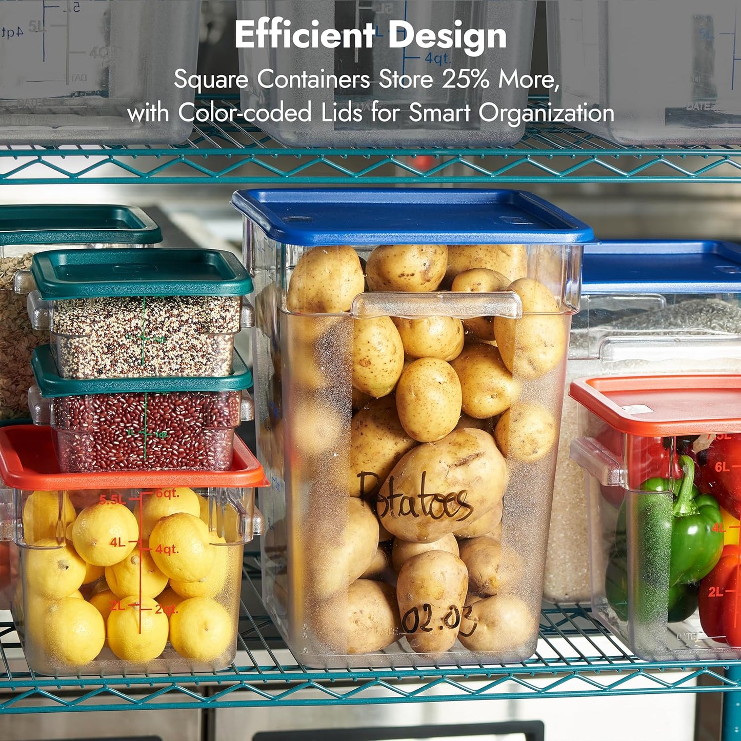 CURTA 4 Pack Food Storage Container with Red Lid - NSF Listed Commercial Grade in 8.0 Qt - Square, Clear, Polycarbonate