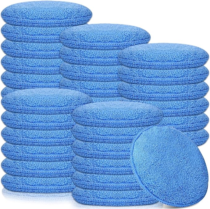 Tanlade 50 Pcs Car Detailing Microfiber Applicator Pad Wax Applicator Wash Microfiber Pads, 5 Inch Diameter (Blue)