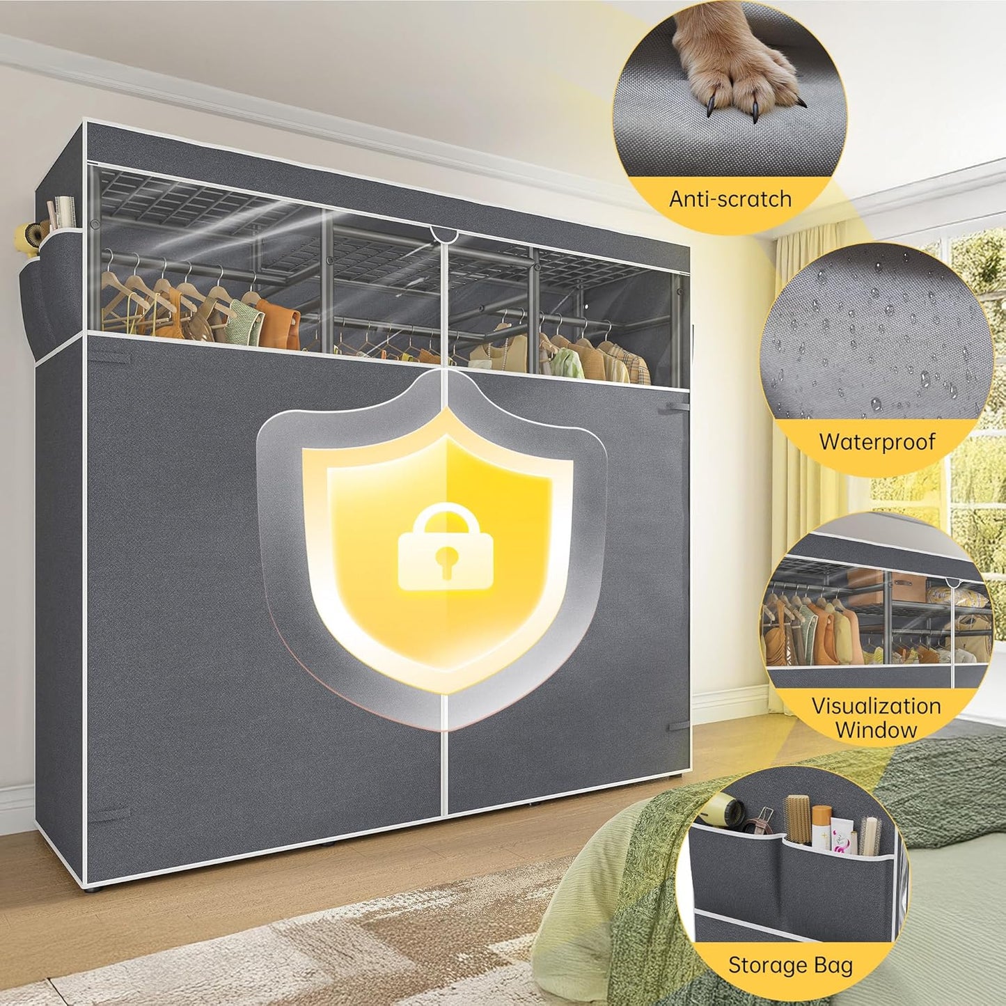 Raybee Clothes Rack with Cover Heavy Duty Clothing Racks for Hanging Clothes Adjustable Metal Clothes Rack for Bedroom 66.5" Wx15.75 Dx74.8 H Black