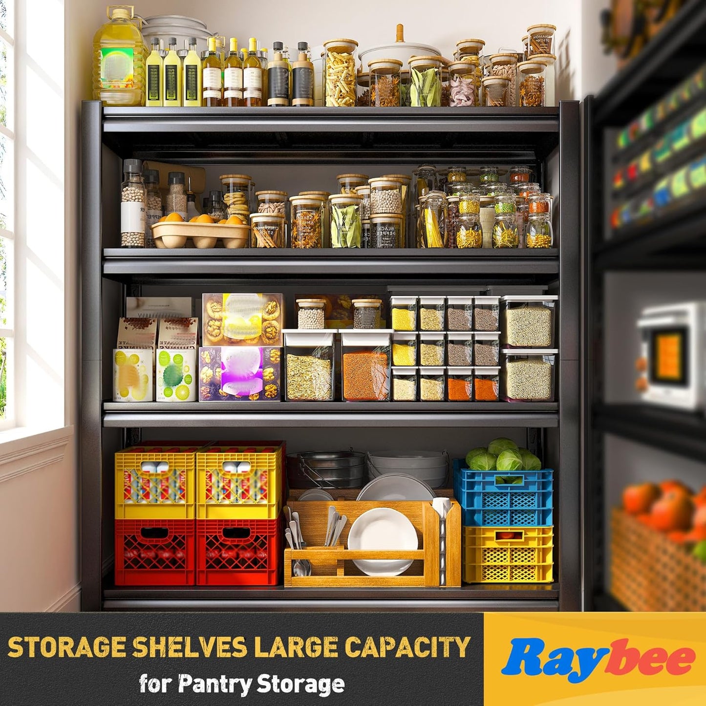 Raybee 40" W Garage Shelving Heavy Duty Storage Shelves 56.9" H Metal Shelving Heavy Duty Load 1600LBS Adjustable Metal Shelves for Storage for Pantry Kitchen 40" W x 19.1" D x 56.9" H 2 Pack