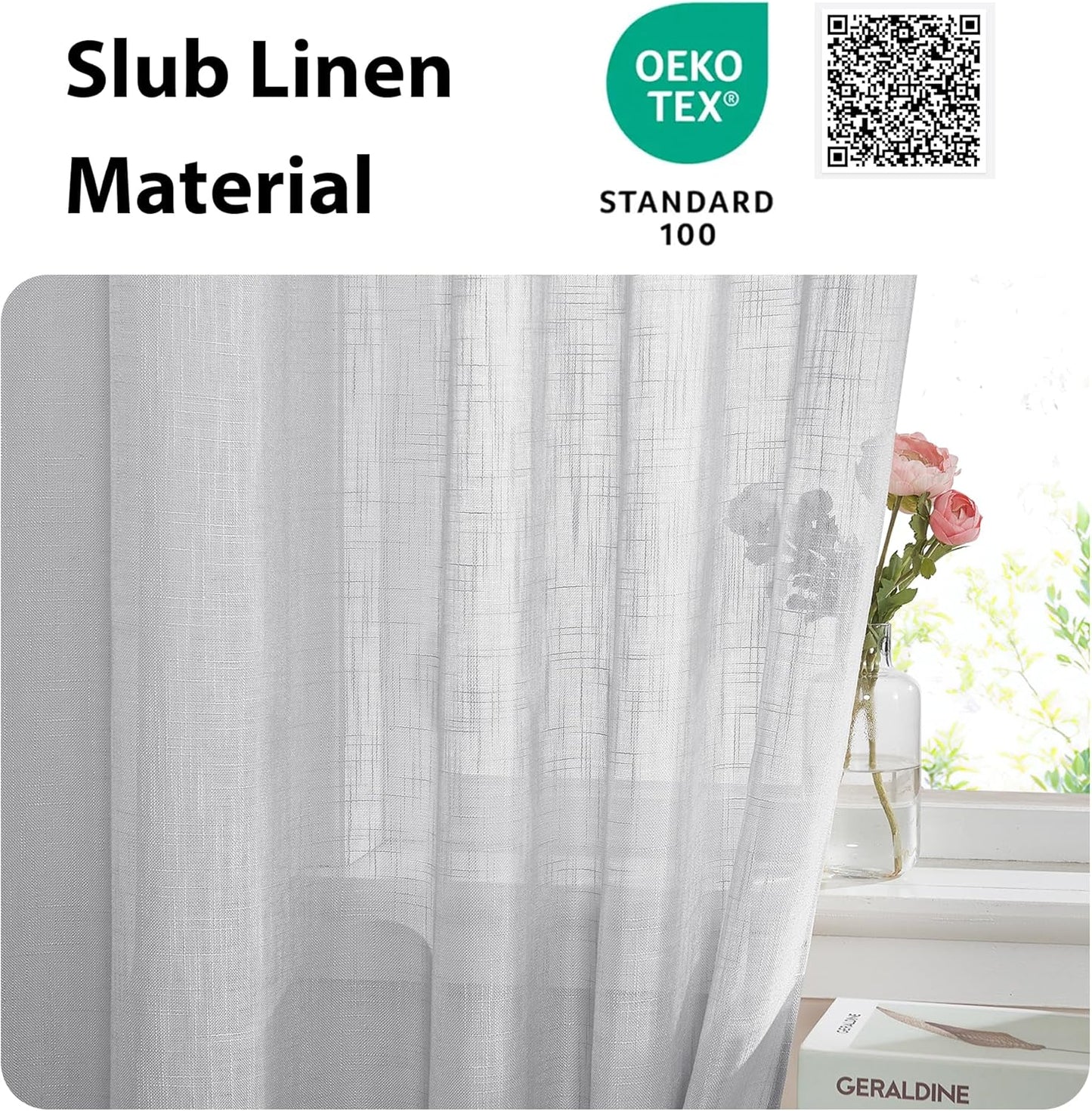 NICETOWN Light Grey Sidelight Curtains for Front Door, Privacy Semi Sheer Window Curtains, Rod Pocket Light Filtering French Door Shades with Tieback for Bedroom, (1 Panel, 26W x 72L)