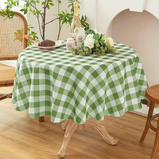Waterproof Plaid Tablecloth Fabric - Round 70 Inch Classic Gingham Checker Table Cloth for Indoor/Outdoor Use - Buffalo Table Cover for Picnics, BBQs, and Parties