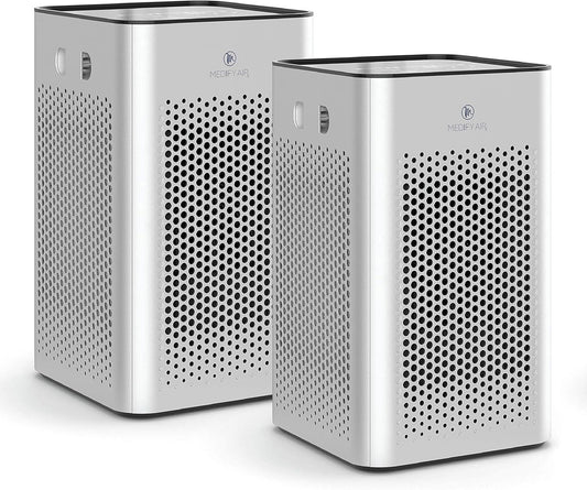 Medify MA-25 Air Purifier with True HEPA H13 Filter | 825 ft² Coverage in 1hr for Allergens, Smoke, Wildfires, Odors, Pollen, Pet Dander | Removal to 0.1 Microns | Silver, 2-Pack
