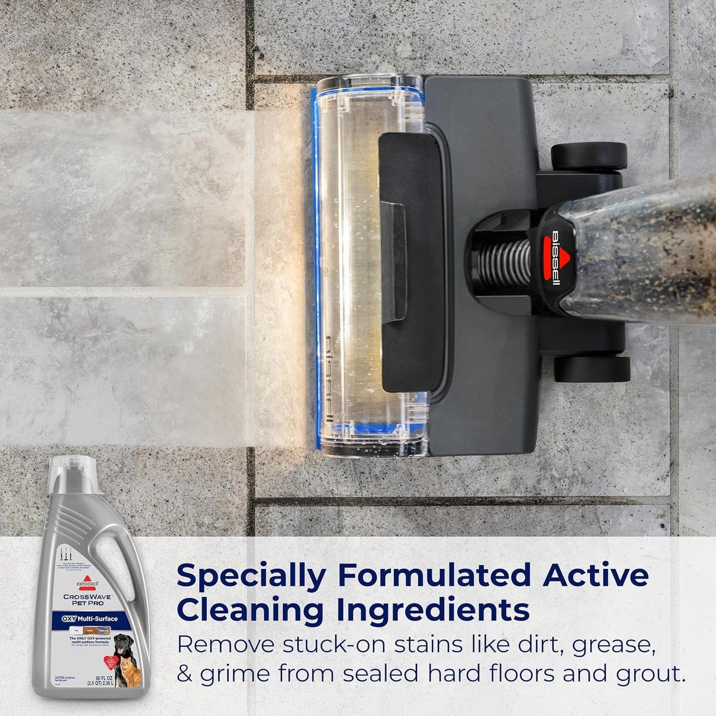 Bissell CrossWave PET PRO OXY Multi-Surface Formula, 4019G, 80 oz, Removes Stuck-On Stains like Dirt, Grease, and Grime from Sealed Hard Floors and Grout, Patented Odor Elimation Technology