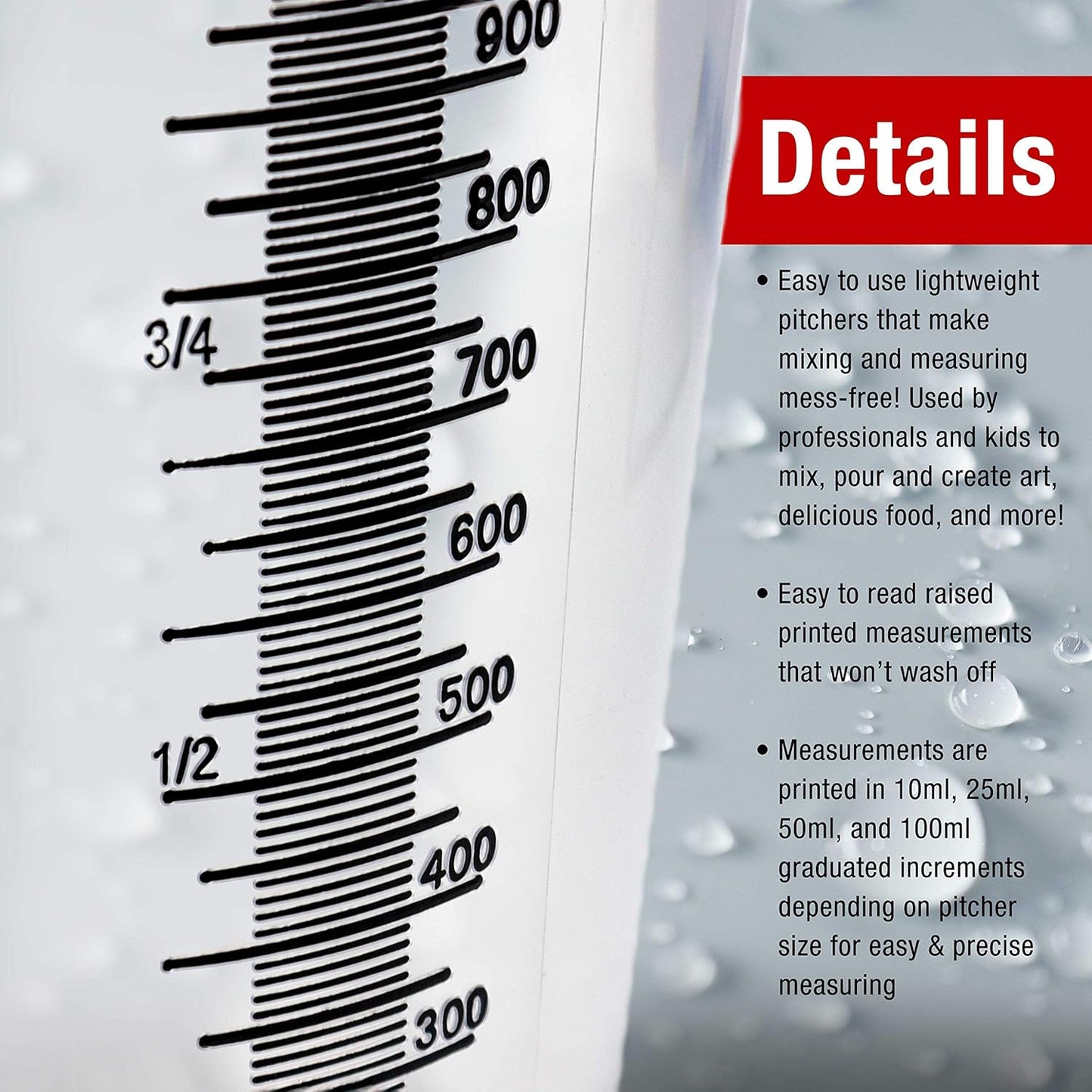 TCP Global 1 Liter (1000ml) Plastic Graduated Measuring and Mixing Pitcher (Pack of 6) - Holds Over 1 Quart (32oz) - Pouring Cups, Measure & Mix Paint, Resin, Epoxy, Kitchen Cooking Baking Ingredients