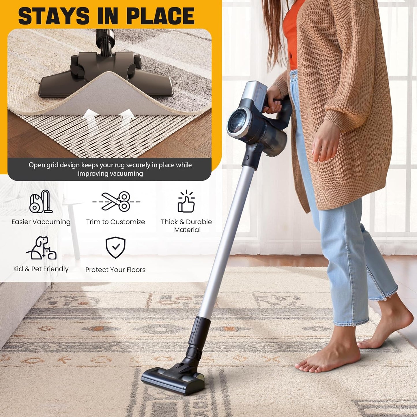 Non-Slip Rug Pad Gripper 2x6 Feet, Anti Skid Mat for Kitchen Hallway Runner Rug, Keep Rugs in Position and Safe, Thick Cushioned Carpet Pad for Hardwood Floors Protection