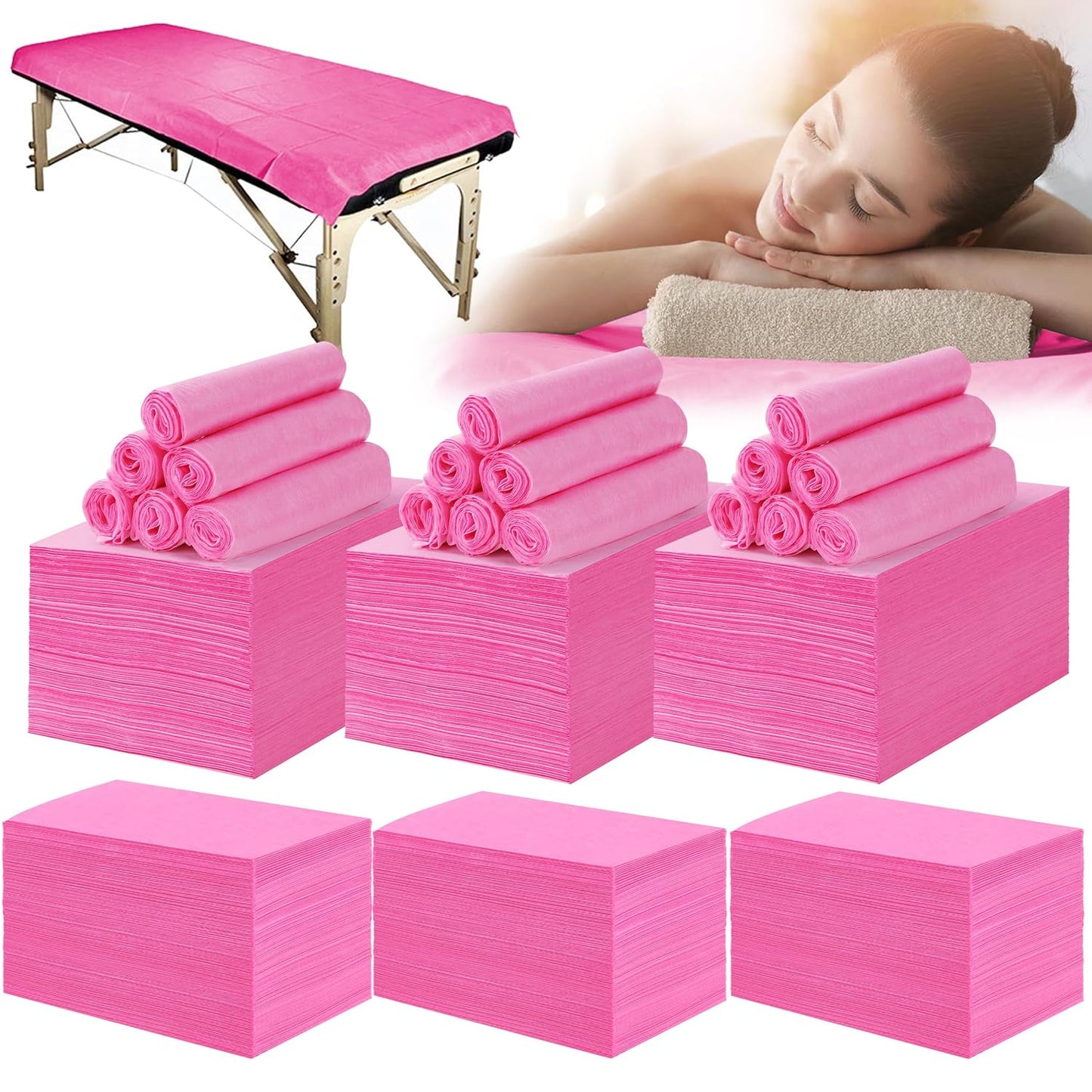 600 Pcs Disposable Bed Sheets 31" x 71" Massage Table Sheets Non Woven Fabric SPA Bed Cover Breathable for Massage Beauty Tattoos (600 Pcs Pink)